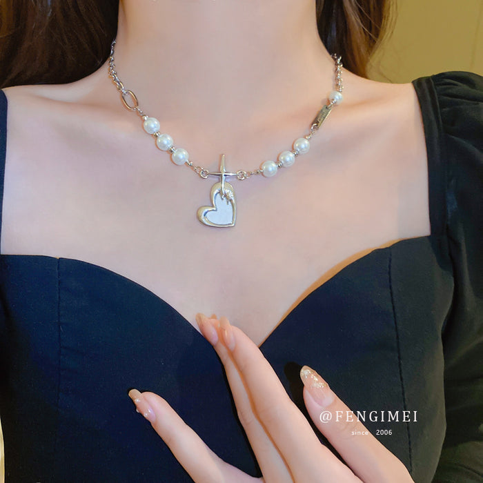 Collar al por mayor Bronce Diamond Love Pearl Collarbone Chain Moq≥2 JDC-ES-Fengm085