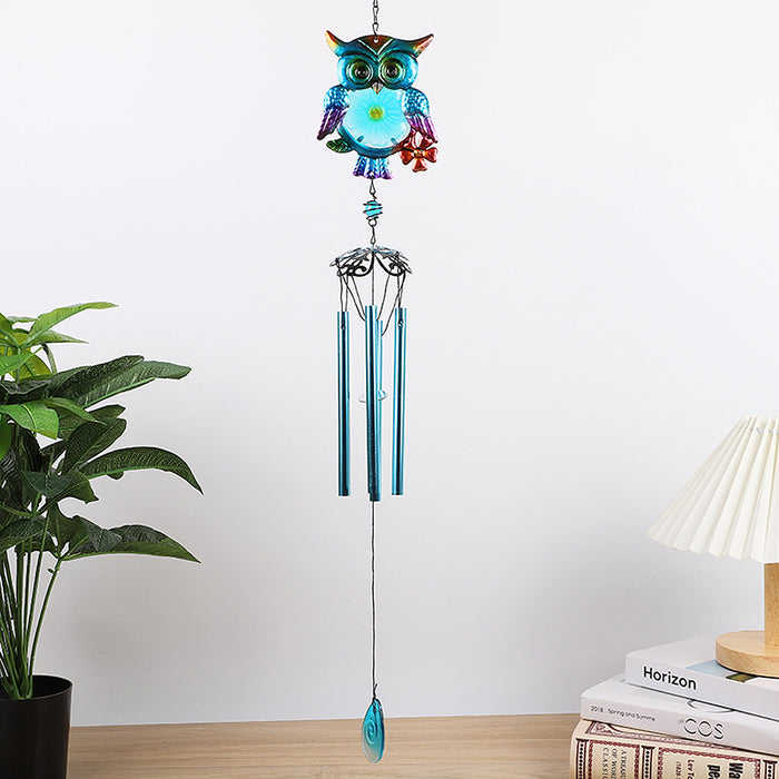 Wholesale Owl Painted Metal Iron Glass Wind Chime JDC-WC-ZYang005
