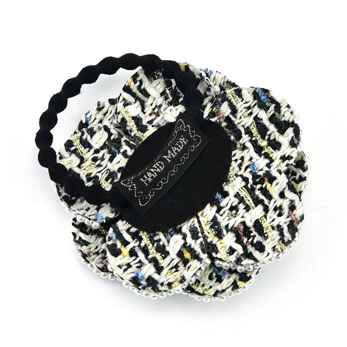Wholesale Hair Scrunchies Cloth Classic Black Camellia Pearl MOQ≥2 JDC-HS-HMXS002