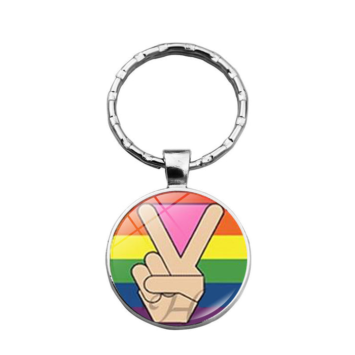 Wholesale LGBT Pride Day Alloy Glass Gemstone Keychain JDC-KC-XuS022