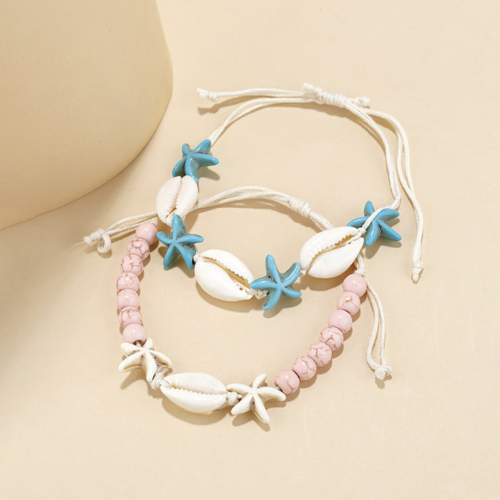 Wholesale Necklace Shell Adjustable Braided Bracelet Anklet Set MOQ≥6 JDC-NE-XLH005
