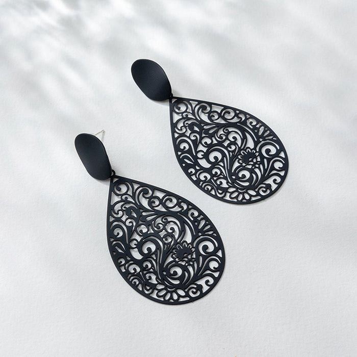 Wholesale Earrings Metal Black Hollow Drop Earrings MOQ≥4 JDC-ES-XLH015