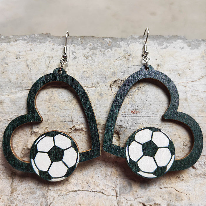 Wholesale Earrings Wooden Heart Shaped Hollow Soccer Volleyball Basketball 2 Pairs JDC-ES-HeYi079