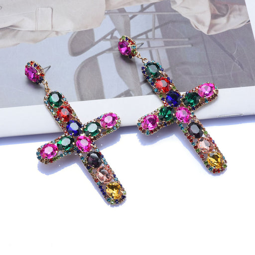 Jewelry WholesaleWholesale Exaggerated Alloy Diamond Color Cross Earrings JDC-ES-QLan008 Earrings 千岚 %variant_option1% %variant_option2% %variant_option3%  Factory Price JoyasDeChina Joyas De China