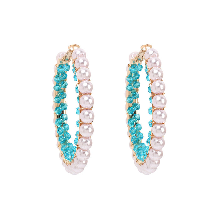 Wholesale Geometric Big Circle Pearl Crystal Earrings MOQ≥2 JDC-ES-Yir003