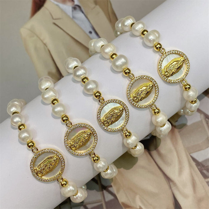 Wholesale Bracelet Pearl Shell Real Gold Plated Copper Bead Bracelet MOQ≥2 JDC-BT-QiQi012