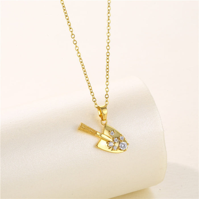 Jewelry WholesaleWholesale spade tool micro inlaid zircon necklace clavicle chain stainless steel JDC-NE-QR001 Necklaces 庆荣 %variant_option1% %variant_option2% %variant_option3%  Factory Price JoyasDeChina Joyas De China