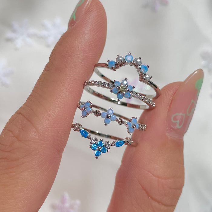 Wholesale Rings Brass Blue Cool Flower JDC-RS-WuB004