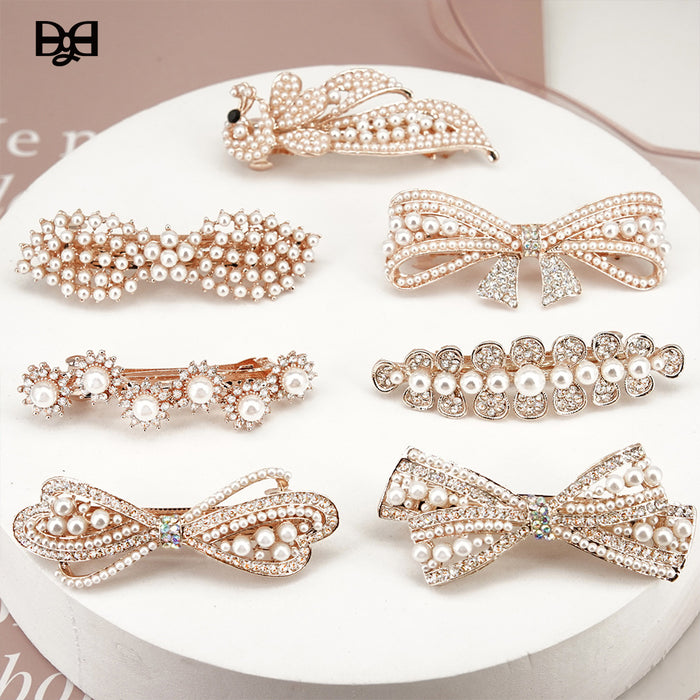 Wholesale Hair Clips Alloy Artificial Pearl Bow MOQ≥2 JDC-HC-HG015