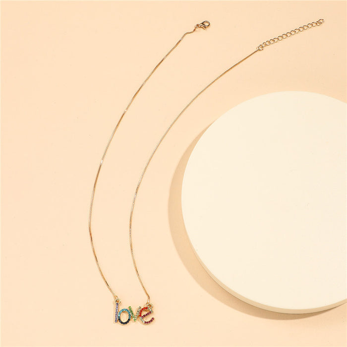Wholesale Necklace Alloy Diamond LOVE Rainbow Color Letters JDC-NE-ZhuoM004
