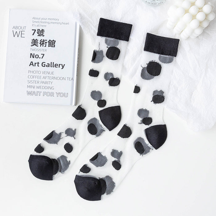 Wholesale cotton transparent socks leopard print black and white glass silk striped plaid JDC-SK-MZX009