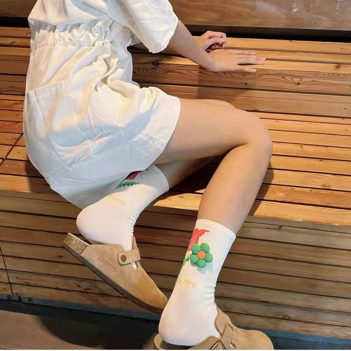 Calcetines al por mayor Metal 3D Flower tridimensional Tulipan Midube Ins Tide Wear Outer Cotton JDC-SK-Huili007