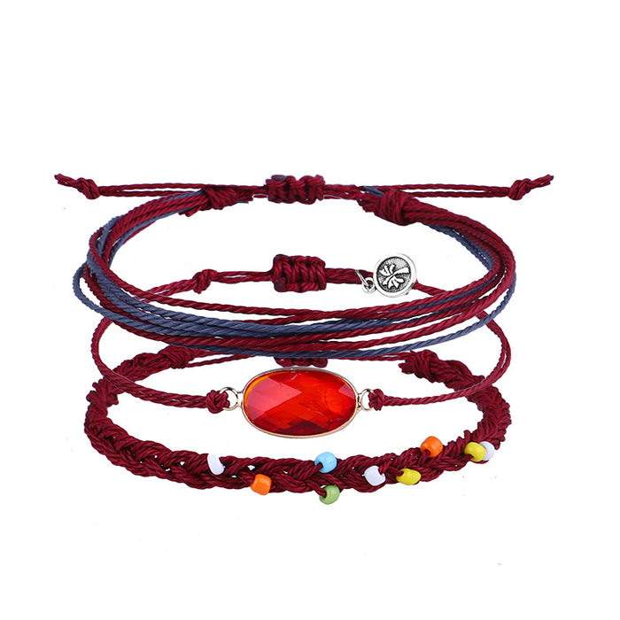 Wholesale Bracelet Set Boho Wax Thread Braided Rice Bead Bracelet MOQ≥3 JDC-BT-QiuX011