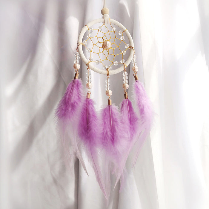 Wholesale Dream Catcher Feather Pearl Wind Chime Ornament MOQ≥2 JDC-DC-HuiXin004