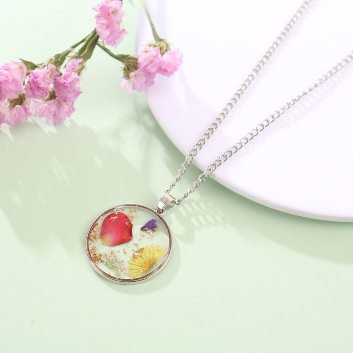 Wholesale Round Dried Flower Pendant DIY Epoxy Dried Flower Necklace for Women JDC-NE-yanxuan002