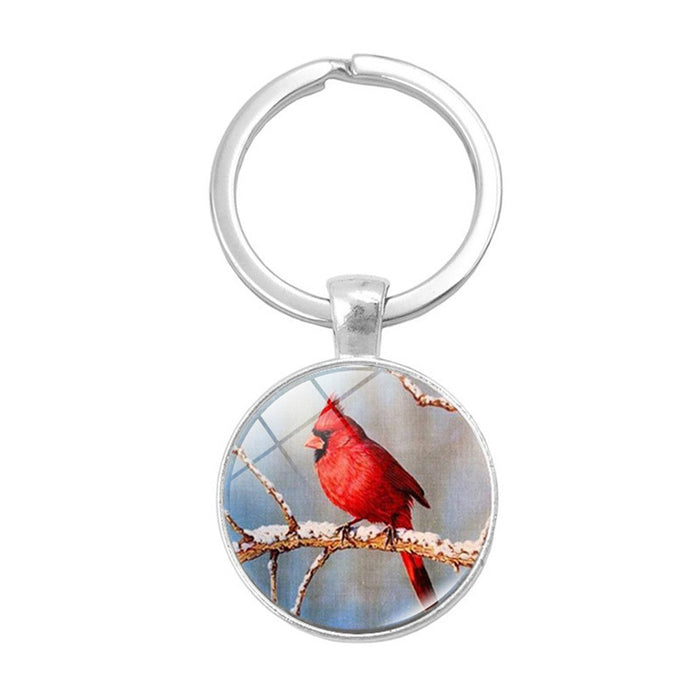 Keychains al por mayor pieza de vidrio de vidrio Cardinal Bird Time Gema JDC-KC-HENGX010