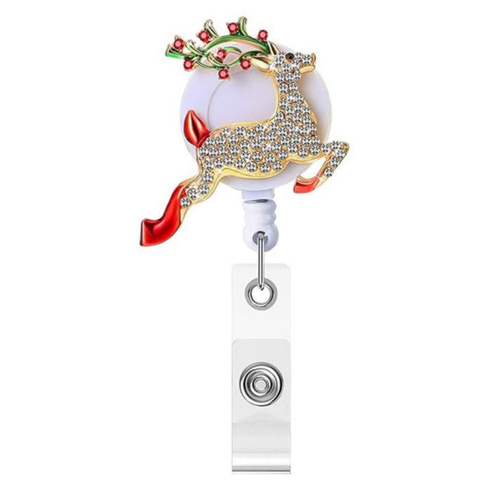 Wholesale Keychain Alloy Christmas Rhinestone Elk Elderly Telescopic Easy Pull Buckle Badge Clip Pendant MOQ≥2 JDC-KC-MZhui007