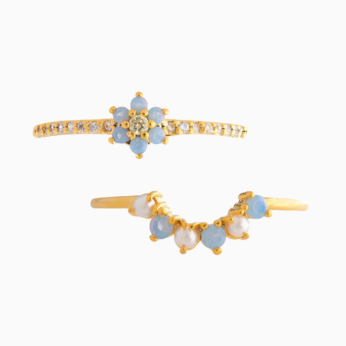Wholesale Rings Brass Blue Cool Flower JDC-RS-WuB004