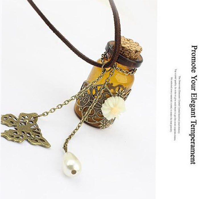 Wholesale necklace alloy vintage long leather rope wish bottle sweater MOQ≥2 JDC-NE-Ruil002