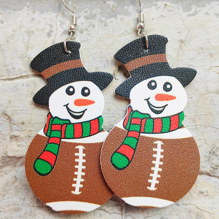 Wholesale Earrings Leather Christmas Snowman Rugby Basketball MOQ≥2 JDC-ES-HeYi063