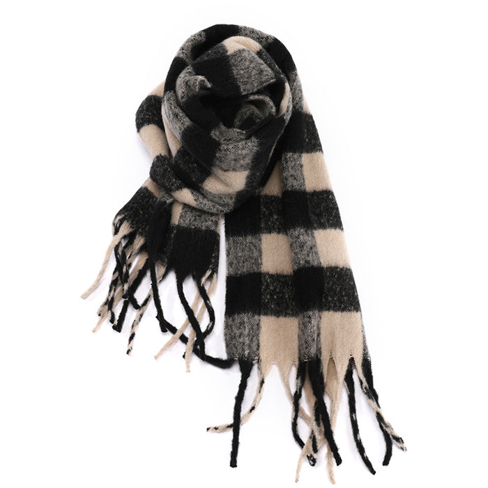 Wholesale Scarf Polyester Black and White Checkerboard Plaid Thickening Warmth MOQ≥2 JDC-SF-Shenm005