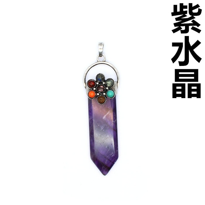 Wholesale Necklace Alloy Seven Colors Chakra Sword Pendant Agate Jewelry  MOQ≥2 JDC-NE-Jinshe003