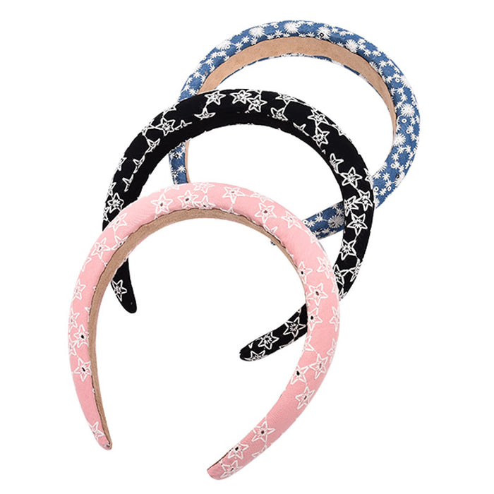 Wholesale Headband Fabric Fashion Stars Embroidery Floral Sponge MOQ≥3 JDC-HD-Loulin001