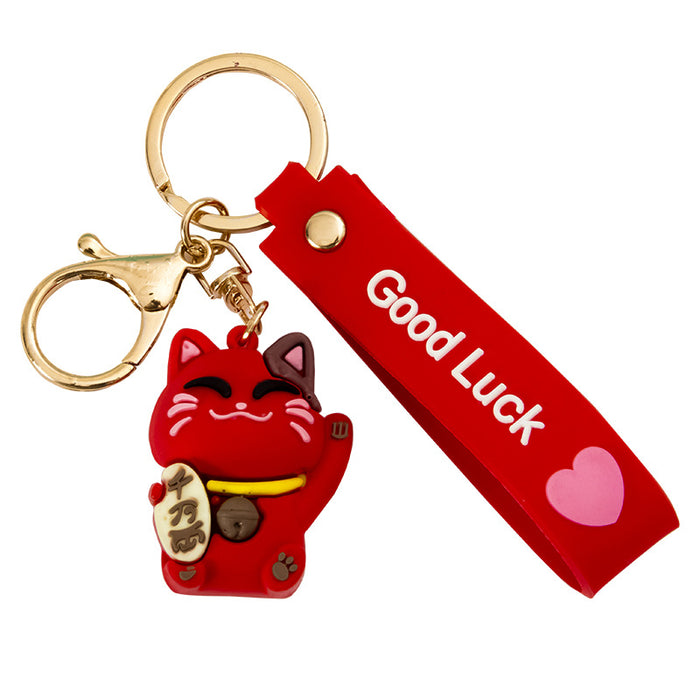 Wholesale Lucky Cat Soft Rubber Keychain JDC-KC-JiK009