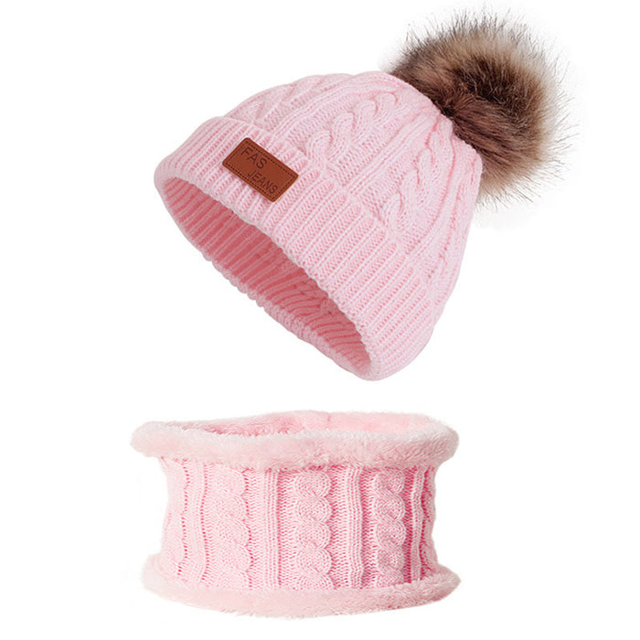 Wholesale Hat Yarn Imitation Raccoon Ball Kids Hat Scarf Set JDC-FH-Shengs004