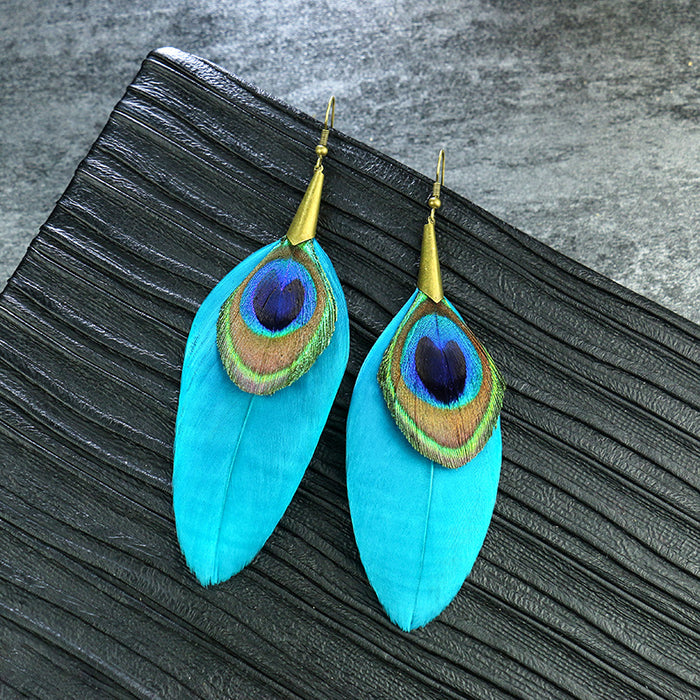 Wholesale earrings feathers natural feathers turquoise JDC-ES-momo010