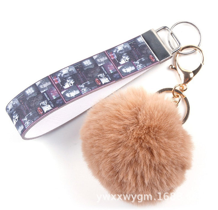 Wholesale Keychains Metal PU Leather Fur Ball Lanyard MOQ≥5 JDC-KC-TMao003