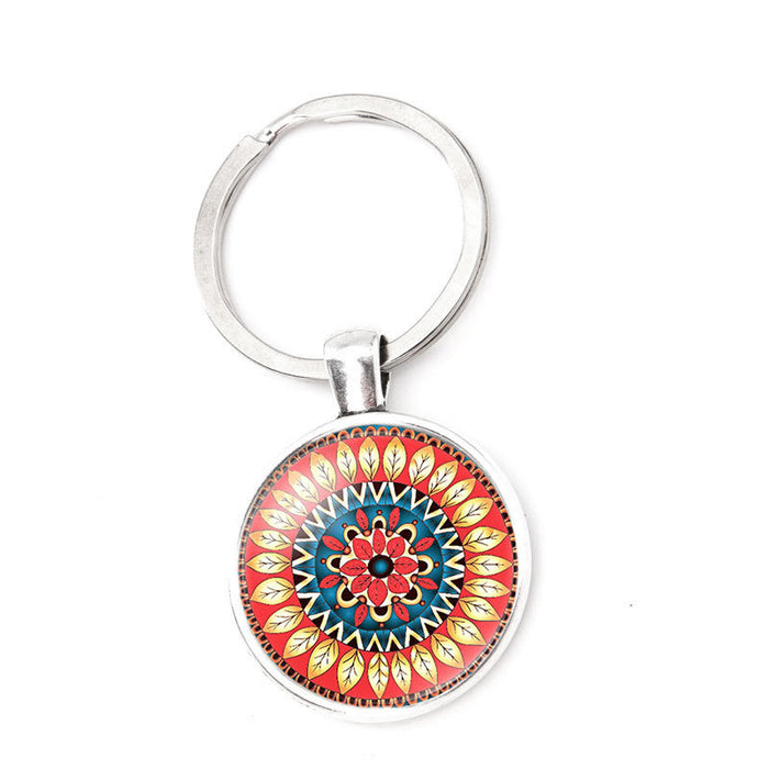 Wholesale Keychains Alloy Indian Religion Mandala Flower Time Gem MOQ≥2 JDC-KC-XinT003