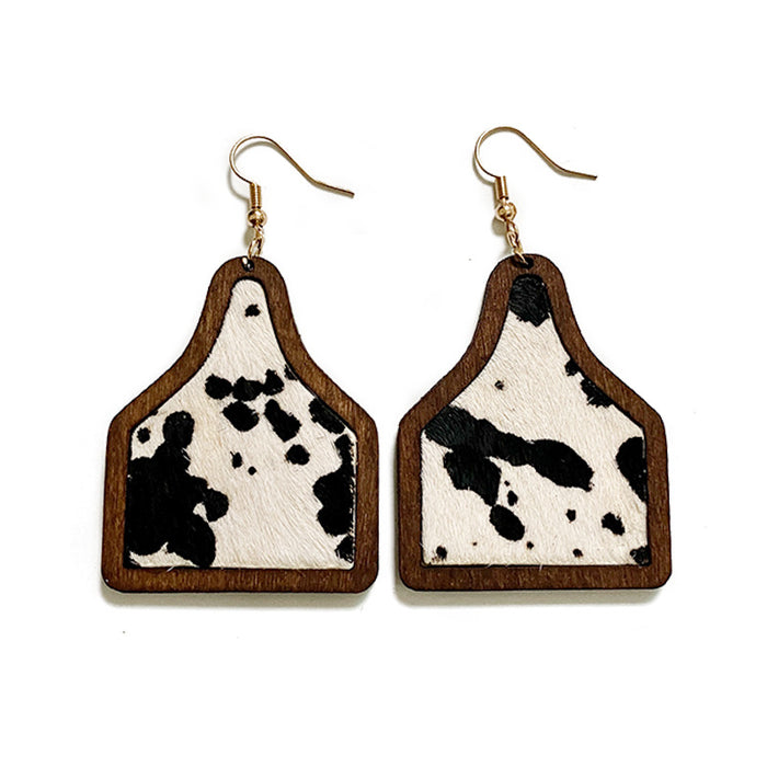 Wholesale Earrings Wood Vintage Horsehair Leopard Cow Pattern 2 Pairs JDC-ES-Qunyi032