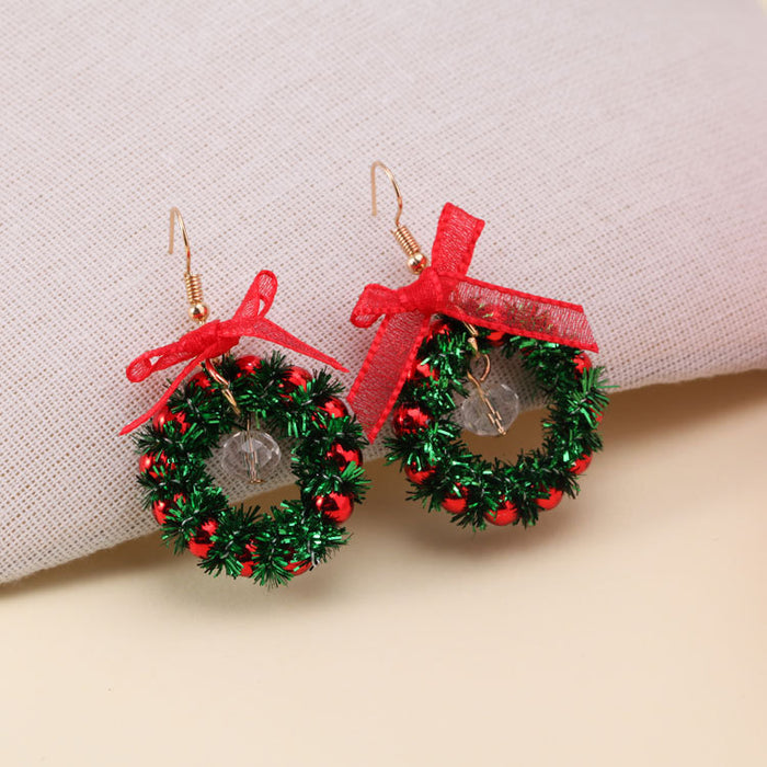 Wholesale Earrings Christmas Geometric Crystal Christmas Wreath Bows MOQ≥5 JDC-ES-BinL005