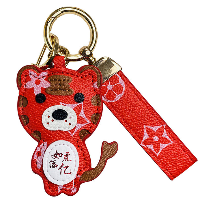 Wholesale red pattern leather tiger bear car keychain JDC-KC-SCheng029