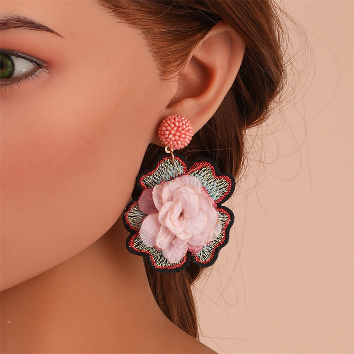 Wholesale Earrings Fabric Art Handmade Personalized Flowers JDC-ES-GuTe050