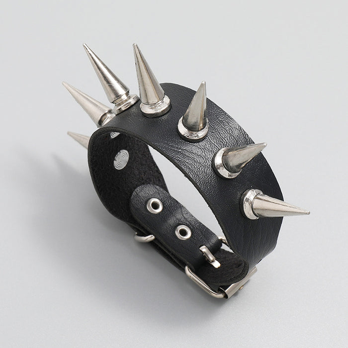Wholesale Bracelet Artificial Leather Single Row Spike Punk Style Men's Bracelet JDC-BT-PK026