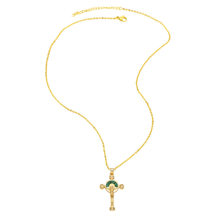 Wholesale Pentagram Necklace Retro Light Luxury Malachite Green Zircon Cross Necklace JDC-NE-AS590
