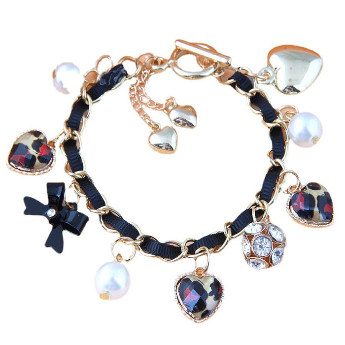 Wholesale metal versatile pearl love leopard bow multi-element personality temperament bracelet JDC-BT-WY134
