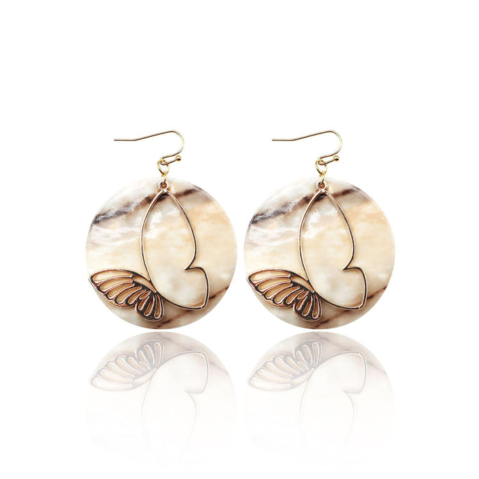 Wholesale Earrings Alloy Butterfly Round Natural Marbling MOQ≥2 JDC-ES-tianpi013