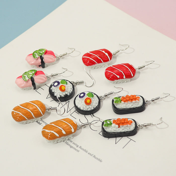 Pendientes al por mayor Salmón de plástico sushi Funny Food Moq≥2 JDC-ES-Niqing009