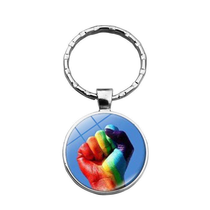 Wholesale LGBT Pride Day Alloy Glass Gemstone Keychain JDC-KC-XuS023