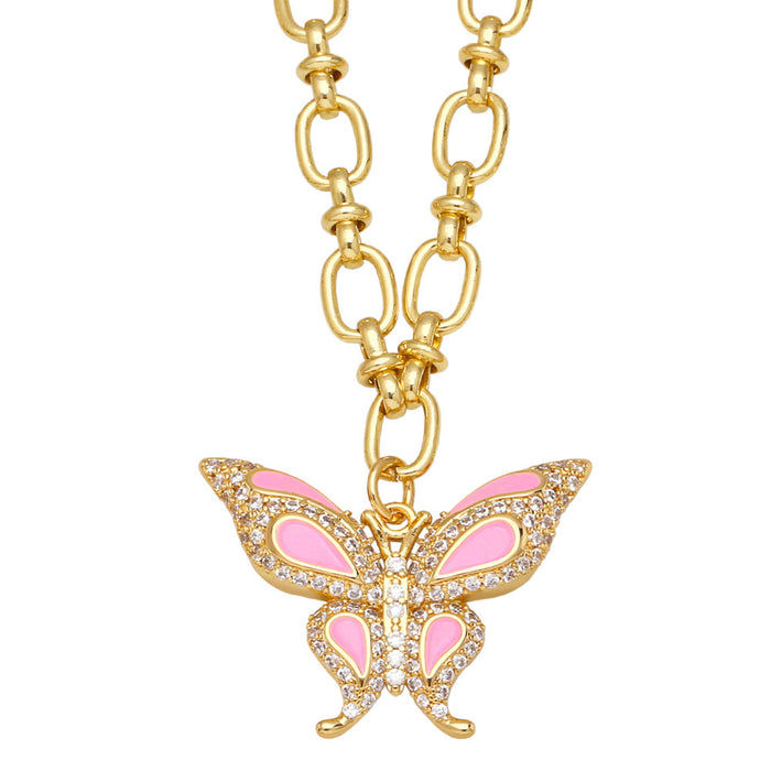 Collar al por mayor Cobre chapado en oro de 18 quilates Color de mariposa de circón JDC-Premas-Ne-006