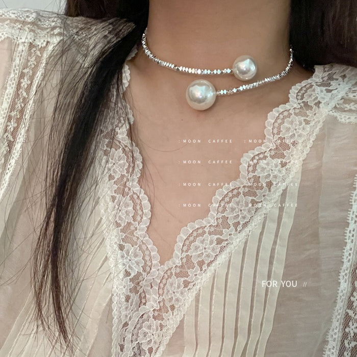 Wholesale Necklace Pearl Crushed Silver Beaded Beads Adjustable MOQ≥2 JDC-NE-JiaJ006