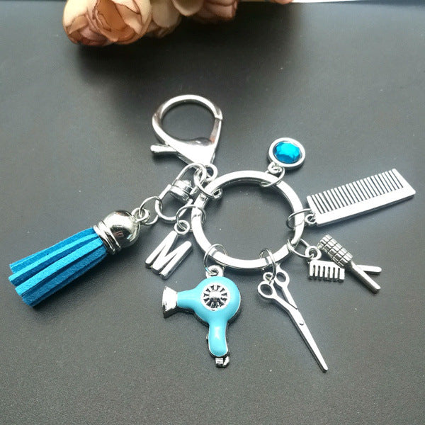 Wholesale Keychains alloy tassels black diamonds mini hair scissors hair dryer comb MOQ≥3 JDC-KC-HaoH006