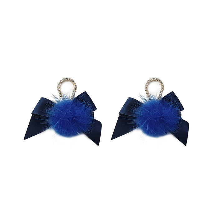 Wholesale Earrings Alloy Blue Plush Bow MOQ≥2 JDC-ES-Xinai005