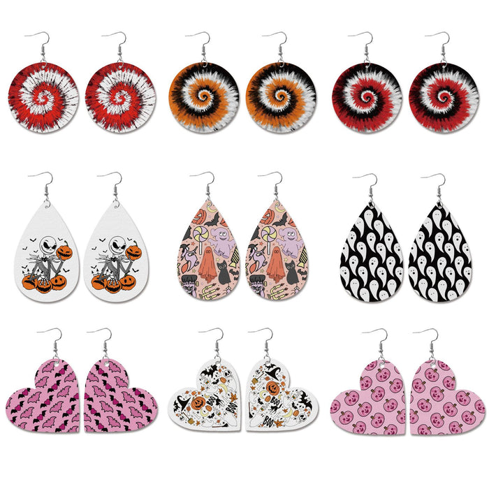 Wholesale earrings leather halloween round water drop heart shape 2 pairs JDC-ES-qunyi010