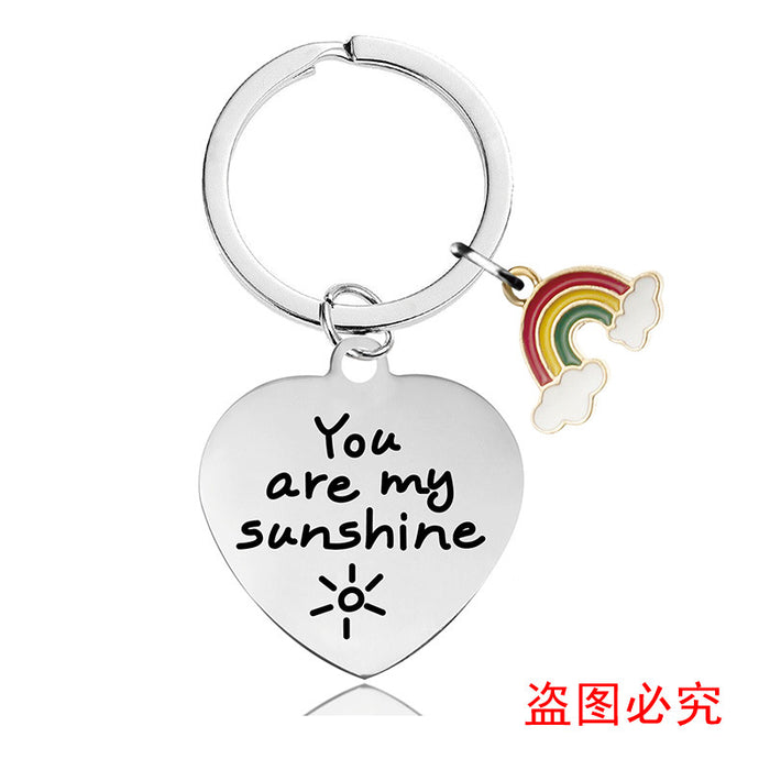 Wholesale Metal Keychain Love Heart Shape Father's Day Gift Lettering Rainbow MOQ≥2 JDC-KC-GangGu043