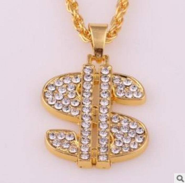 Wholesale necklace alloy personality hip hop diamond small dollar symbol twist MOQ≥2 JDC-NE-Fhong016