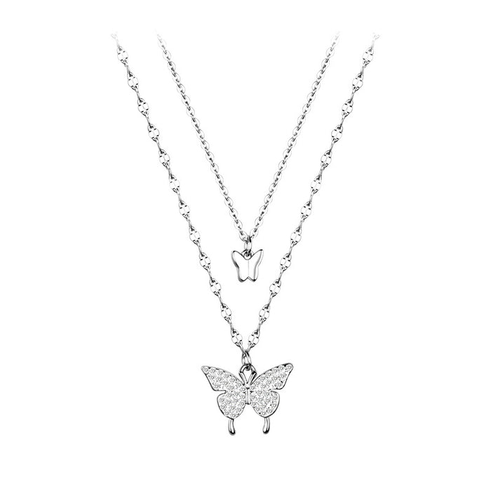 Wholesale Necklace Silver Butterfly Double Layer Simple Design Sense JDC-NE-hanwu004
